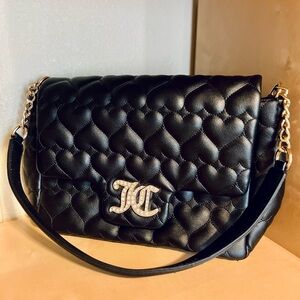 Juicy Couture Black Quilted Heart Shoulder Bag with a Rhinestone JC Logo